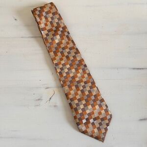 Gucci Vintage Neck Tie Mens Checkerboard Pattern design |Gold | Brown| 100% Silk